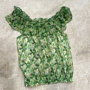 Off Shoulder Ruffle Floral Top - Lavender Brown